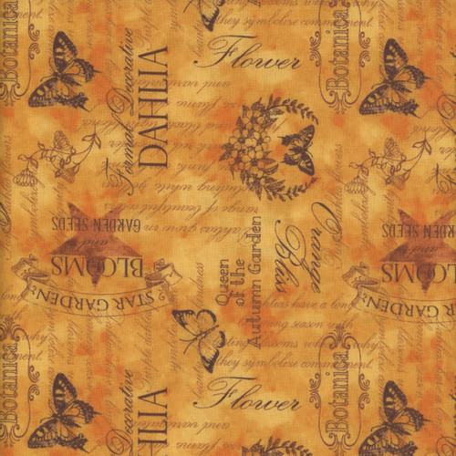 Wilmington Prints Fabrics Dahlia Botanica Nancy Mink Ephemera Orange