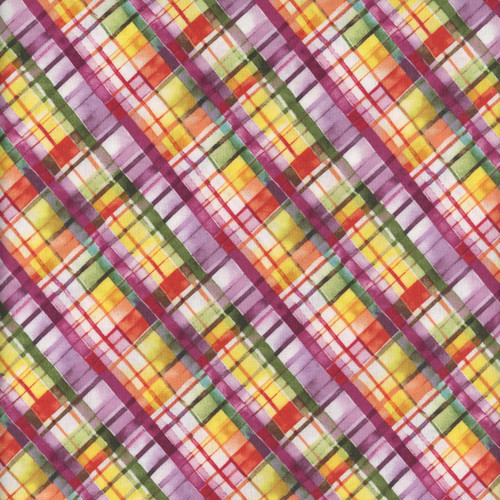 Wilmington Prints Fabrics Dahlia Botanica Nancy Mink Diagonal Plaid Multi