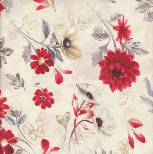 Wilmington Prints Fabrics Scarlet Dreams Beth Grove Large Floral Toss Cream