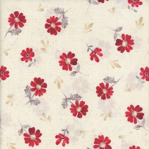 Wilmington Prints Fabrics Scarlet Dreams Beth Grove Medium Floral Toss Cream