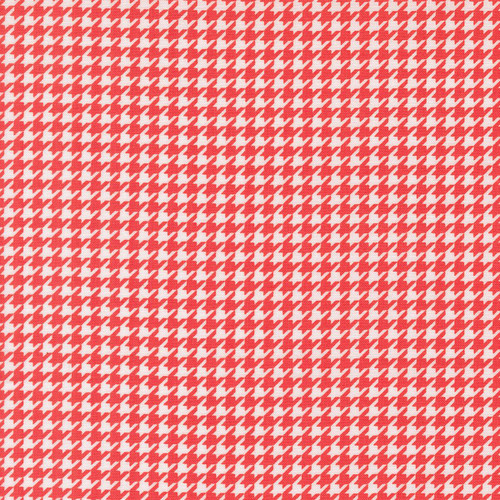 Moda Fabrics Delightfully Yours Sherri & Chelsi Geranium Red Houndstooth Plaid fabric, featuring a vibrant red and white houndstooth pattern.