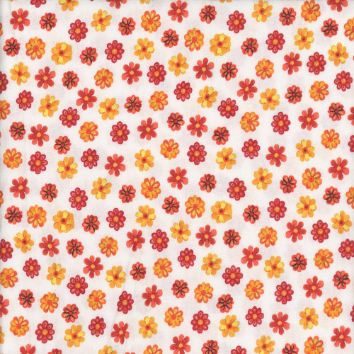 Benartex Fabrics Farm Feathered Folk  Nicole Decamp Folk Flowers White