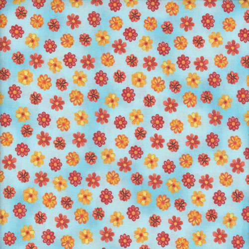 Benartex Fabrics Farm Feathered Folk  Nicole Decamp Folk Flowers Sky Blue
