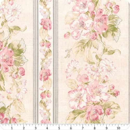 Benartex Fabrics Beloved April Cornell Apple Blossom Stripe Natural