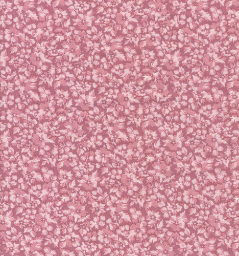 Benartex Fabrics Beloved April Cornell Mood Calico Dark Rose, quilt fabric with a pink floral pattern, small flowers and leaves on a dark rose background.