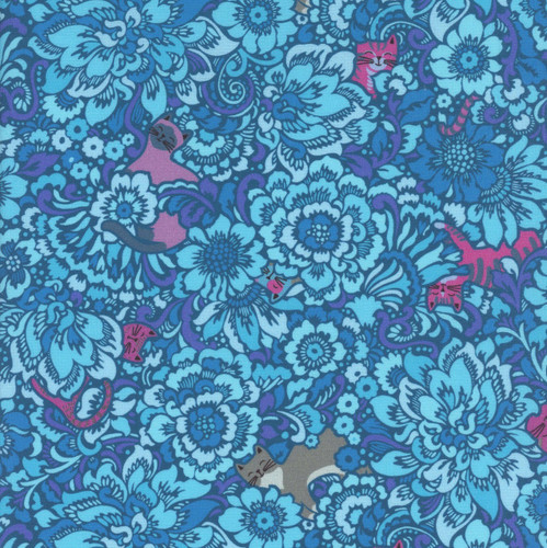Benartex Fabrics Cheeto's World  Kimberly Einmo Elegant Kitties Blue