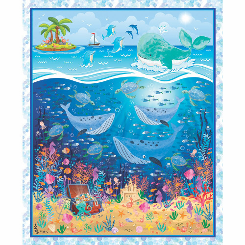 Benartex Fabrics Swim With Me  Kanvas Studio Ocean Fish Panel Multi