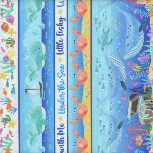 Benartex Fabrics Swim With Me  Kanvas Studio Ocean Fish 11 Inch Stripe Multi