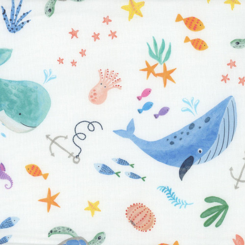Benartex Fabrics Swim With Me  Kanvas Studio Ocean Life White