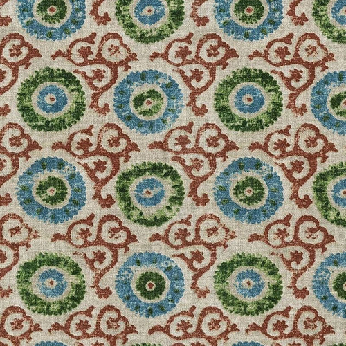 Waverly Fabrics Origins Nectar Blue Orange Suzani Blooms Linen