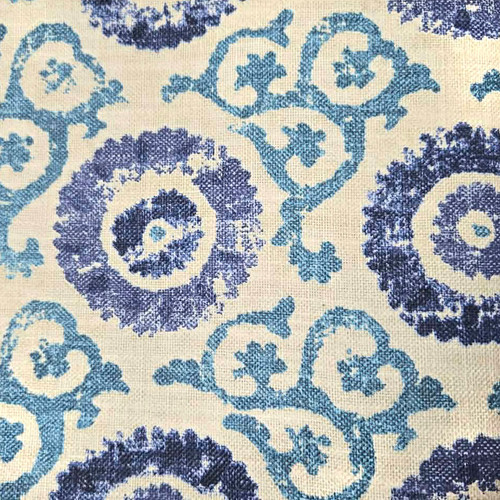 Waverly Fabrics Origins Luna Blue Cream Suzani Blooms Linen