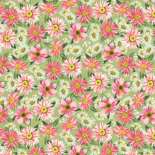 Benartex Fabrics A Prairie Heart Katie Daisy Country Bloom Fern Green