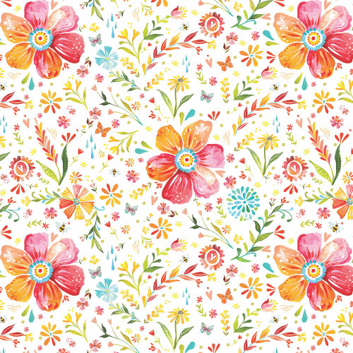Benartex Fabrics A Prairie Heart Katie Daisy Posies White