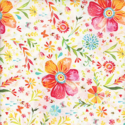 Benartex Fabrics A Prairie Heart Katie Daisy Posies White