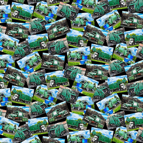 Timeless Treasures Fabrics Novelty Garbage Trucks Grey Black