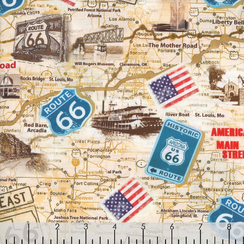 Timeless Treasures Fabrics Novelty Route 66 Antique Maps