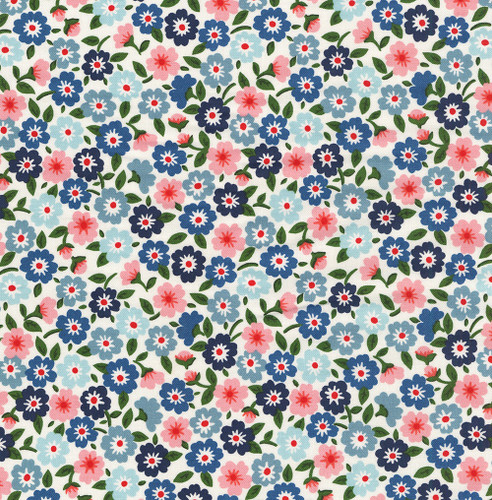 Poppie Cotton Fabrics Flower Market Blue Forget Me Nots