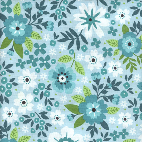 Benartex Fabrics Seaside Garden Shelley Cavanna Cottage Garden Aquamarine