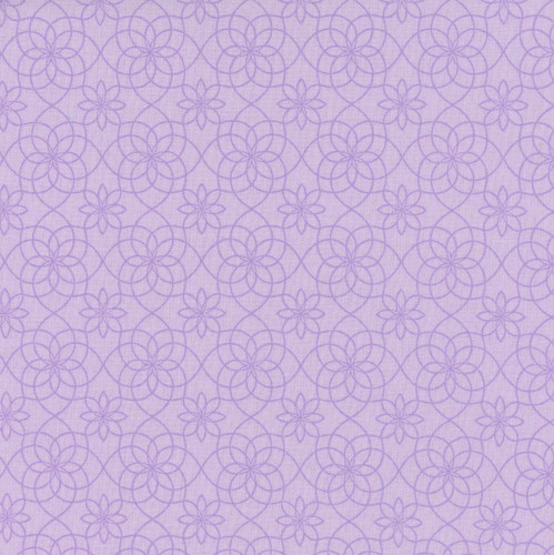 Benartex Fabrics Seaside Garden Shelley Cavanna Heather Lilac, purple floral pattern fabric with interconnected flower and circle design.