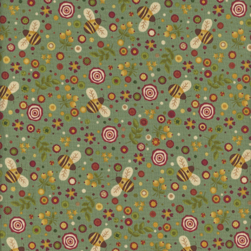 Henry Glass Fabrics Pennyberry Farm Kim Diehl Medium Teal Farm and Hive