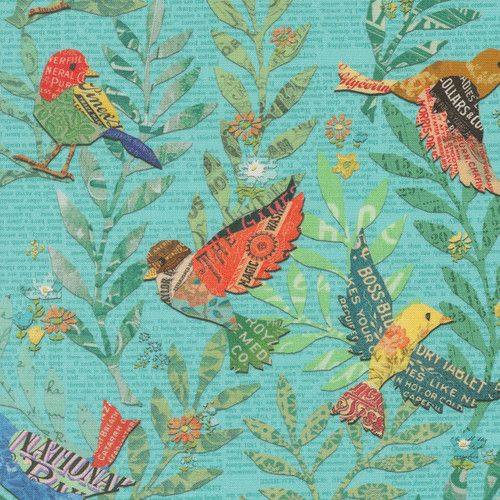 Moda Fabrics Paper Hamlet Cathe Holden Decoupage Birds Foliage Sky Aqua