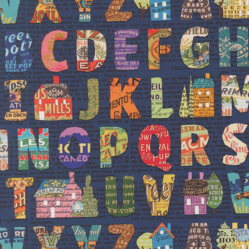 Moda Fabrics Paper Hamlet Cathe Holden Decoupage Alphabet and Houses Midnight Blue