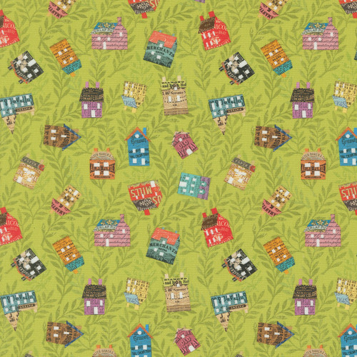 Moda Fabrics Paper Hamlet Cathe Holden Tiny Houses and Foliage Sprout Green