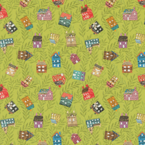 Moda Fabrics Paper Hamlet Cathe Holden Tiny Houses and Foliage Sprout Green