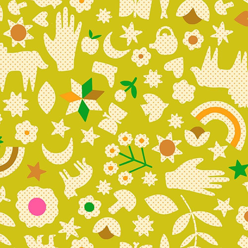 Moda Ruby Star Society Fabrics Catnap Alexia Abegg Little Luck Hands Horses Flowers Pistachio Green