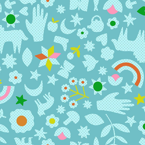 Moda Ruby Star Society Fabrics Catnap Alexia Abegg Little Luck Hands Horses Turquoise Turquoise