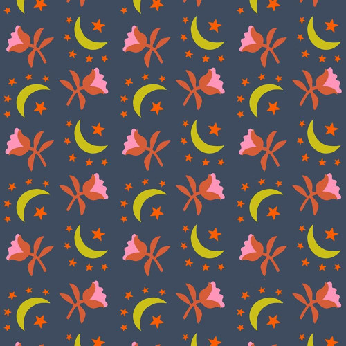 Moda Ruby Star Society Fabrics Catnap Alexia Abegg Moon Stars Flowers Smoke Blue