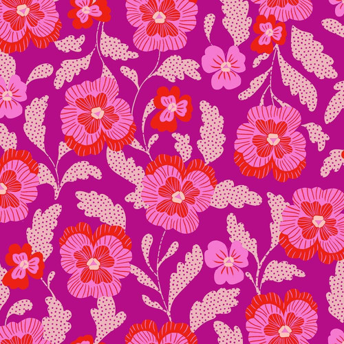 Moda Ruby Star Society Fabrics Hello Alice Sarah Watts Pansies Berry Purple