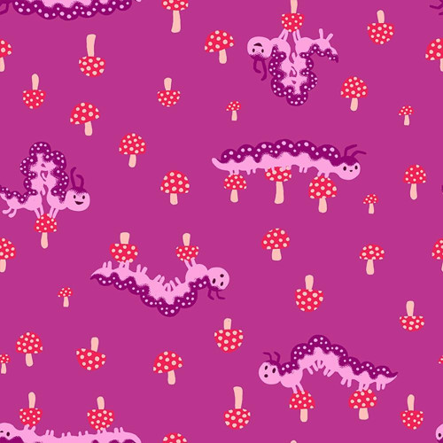 Moda Ruby Star Society Fabrics Hello Alice Sarah Watts Caterpillars Mushrooms Berry Purple