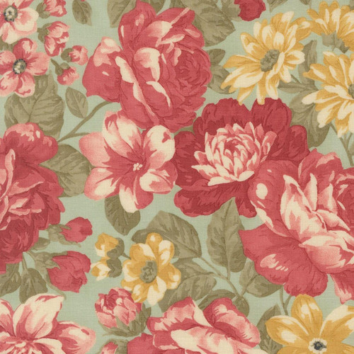 Moda Fabrics Ambiance 3 Sisters Mist Aqua Bouquets Large Floral
