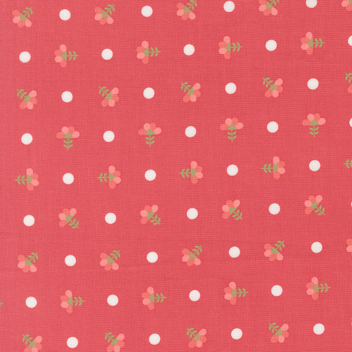 Moda Fabrics In The Garden Corey Yoder Strawberry Pink Dotted Sprig Florals Dot Blender