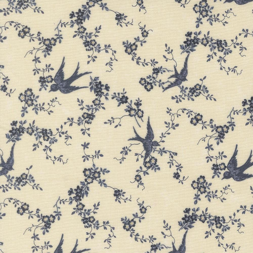 Moda Fabrics Bluebirds Nest Kansas Troubles Quilters Cream Blue Happy Bluebird Birds Flowers