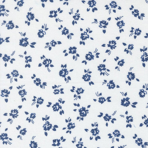 Moda Fabrics Blueprint Camille Roskelley White Navy Blue Grace Small Floral