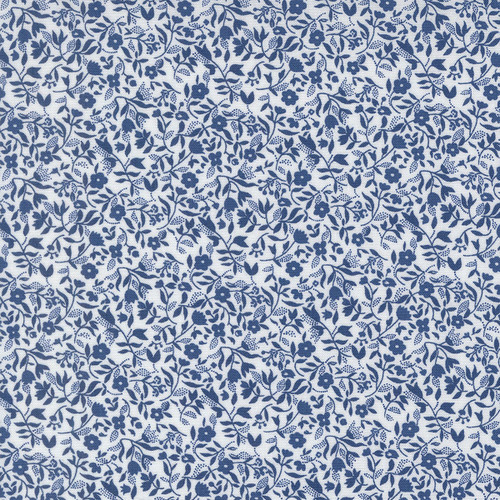 Moda Fabrics Blueprint Camille Roskelley White Navy Blue Frolic Florals