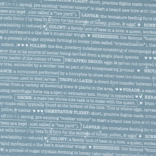 Moda Fabrics Wild Honey Lella Boutique Sky Blue Buzz Words Text and Words