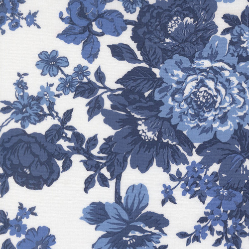 Moda Fabrics Blueprint Camille Roskelley White Navy Blue Heirloom Florals