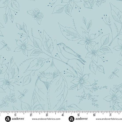 Andover Fabrics Sewing Bird by Laundry Basket Quilts 108 Inch Wide Quilt Back Pacific Blue