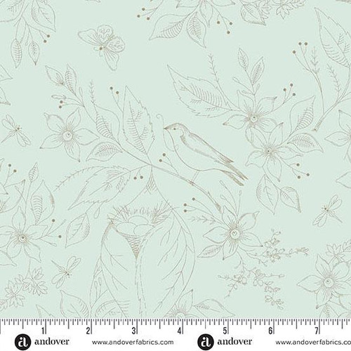 Andover Fabrics Sewing Bird by Laundry Basket Quilts 108 Inch Wide Quilt Back Frost Grey