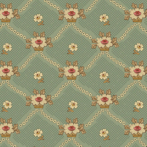 Andover Fabrics Always and Forever by Renee Nanneman Pond Green Lattice Flower Baskets