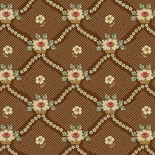 Andover Fabrics Always and Forever by Renee Nanneman Chocolate Brown Lattice Flower Baskets