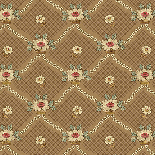 Andover Fabrics Always and Forever by Renee Nanneman Toast Brown Lattice Flower Baskets