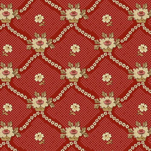 Andover Fabrics Always and Forever by Renee Nanneman Crimson Red Lattice Flower Baskets