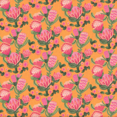 FreeSpirit Fabrics Paradise Blooms by Kristen Katz Cascading Proteas Tangerine Orange