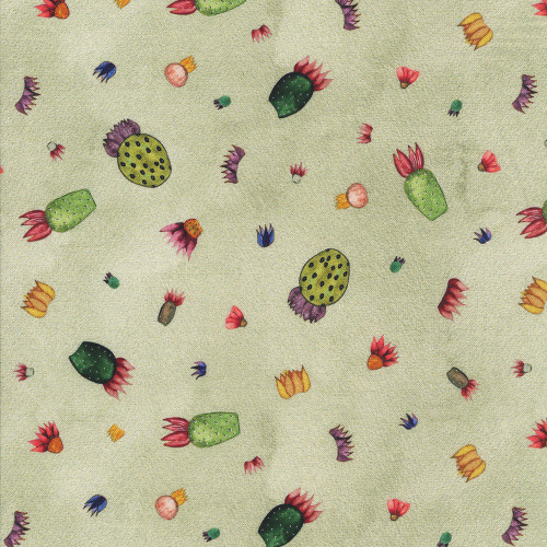 Henry Glass Fabrics Magical Desert by Mayo Moreno Cactus Flowers Sage Green