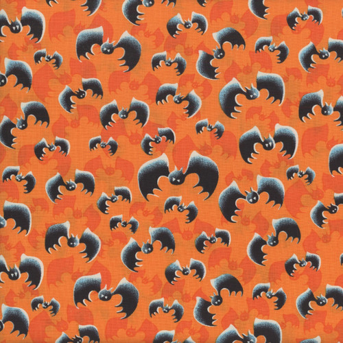 Henry Glass Fabrics Halloween Afterlife Party Glow in the Dark Black Orange Bats