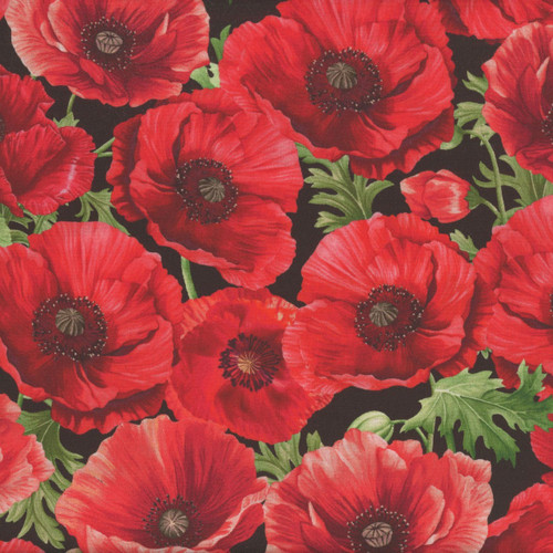Timeless Treasures Fabrics Poppy Passion by Chong A Hwang Large Poppy Floral Black